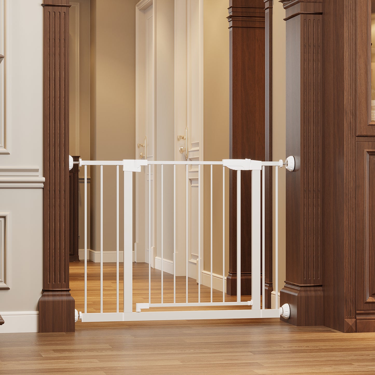 Wide Baby Gate 29.5-45.3" with Walk-Through Design - White