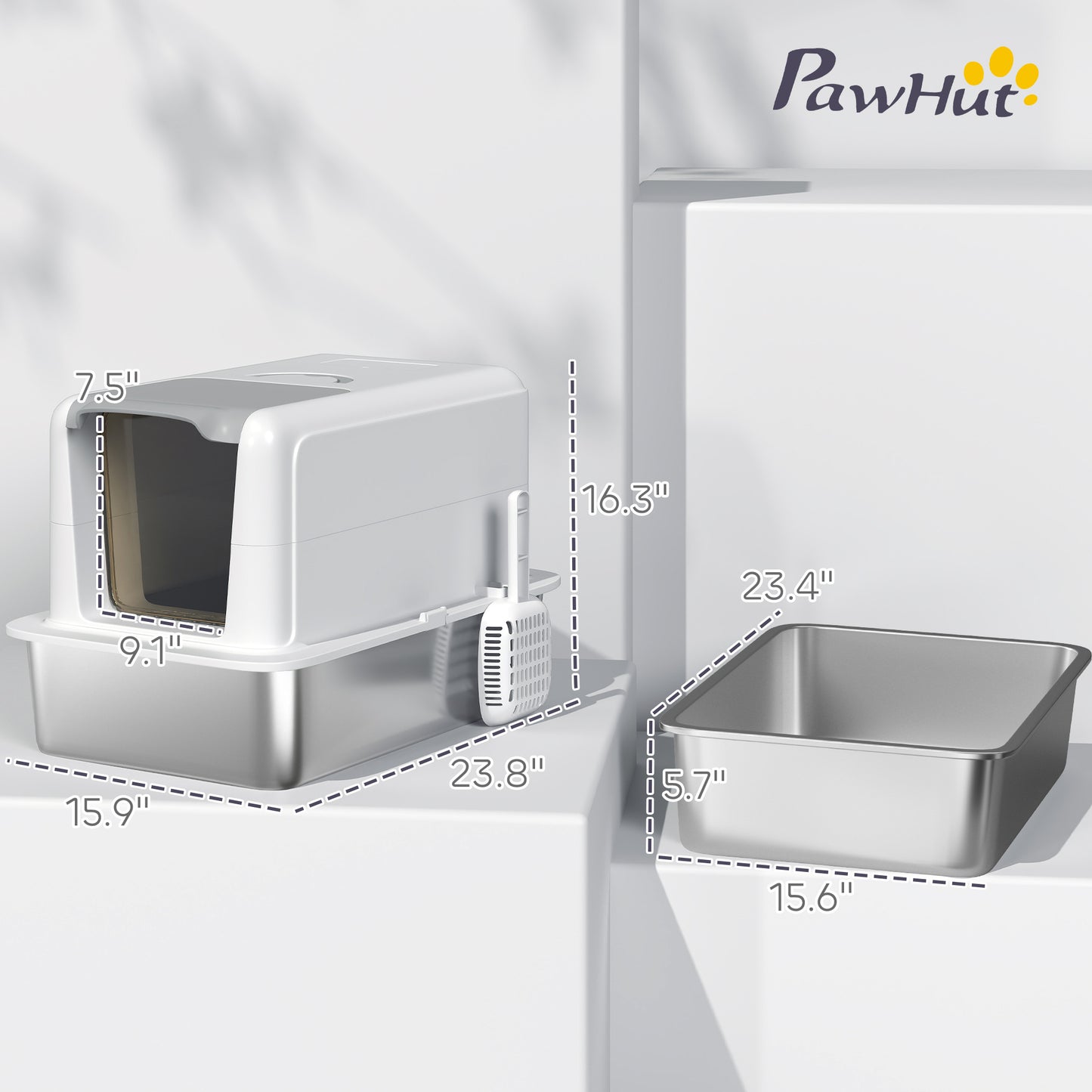 2-in-1 Stainless Steel Cat Litter Box with Removable Lid & Filter Bags