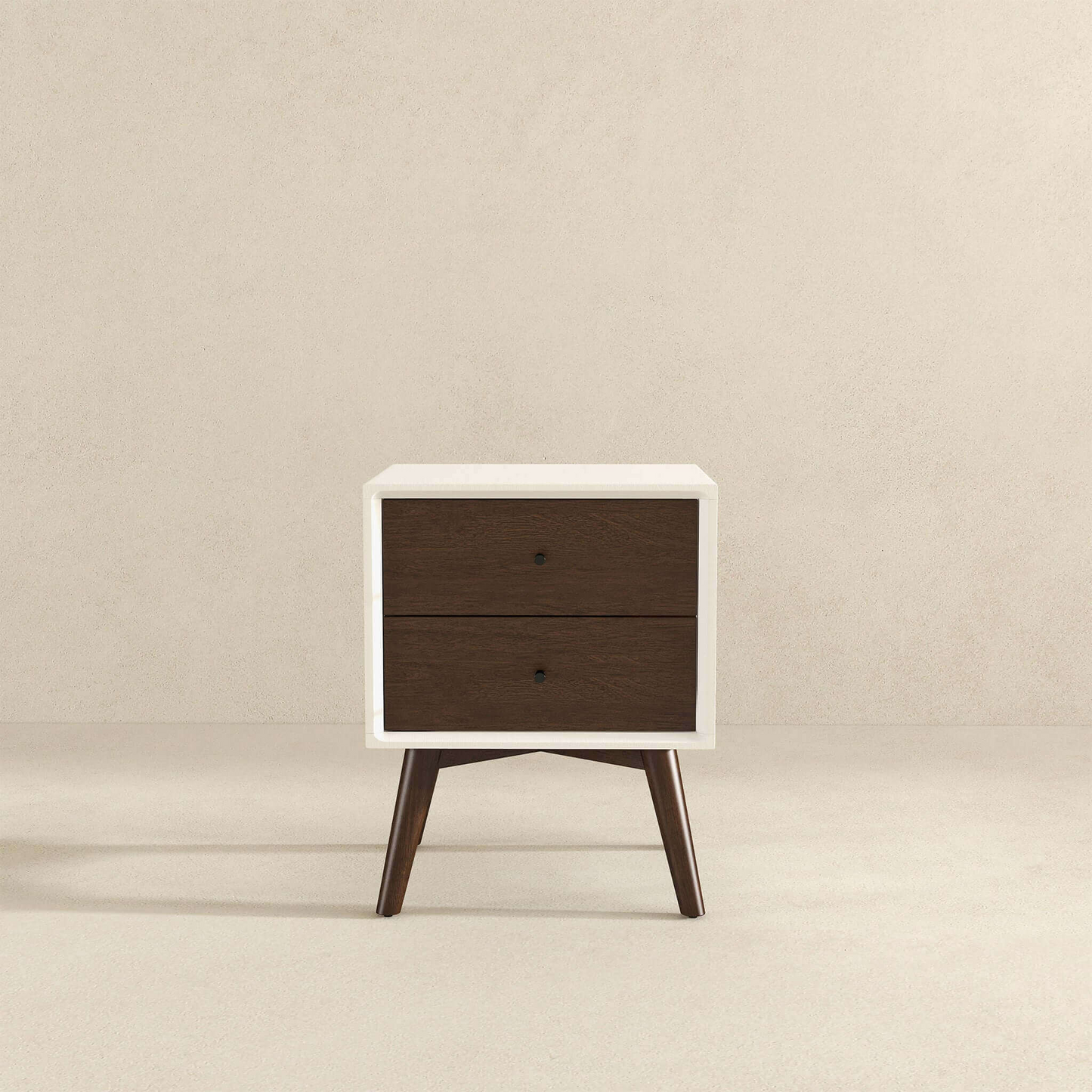 Caroline Mid Century Modern Style 2-Drawer White Night Stand Solid