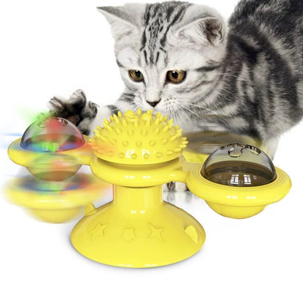 Interactive Cat Toy Set with Windmill LED Ball, Suction Cup & Catnip, Indoor Exercise & Entertainment