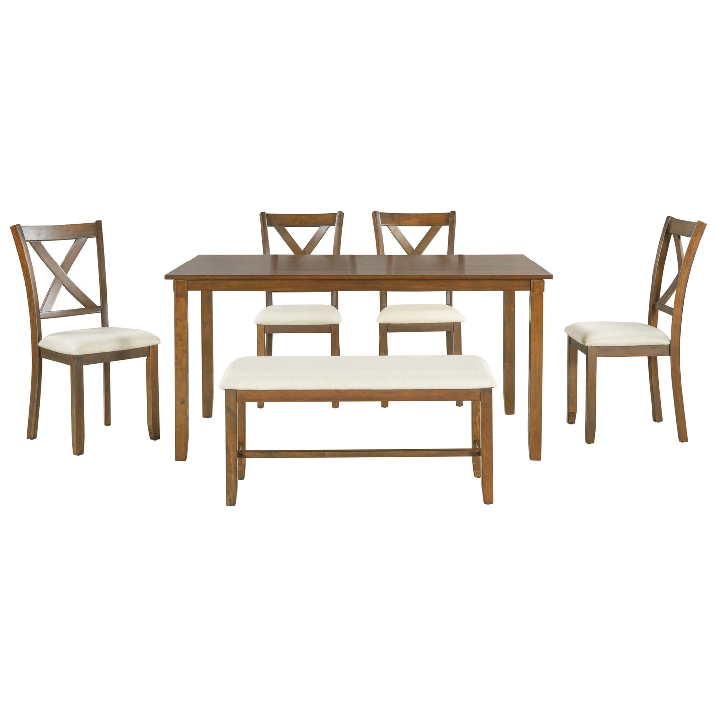 6-Piece Wooden Dining Table Set with Chairs and Bench - Natural Cherry