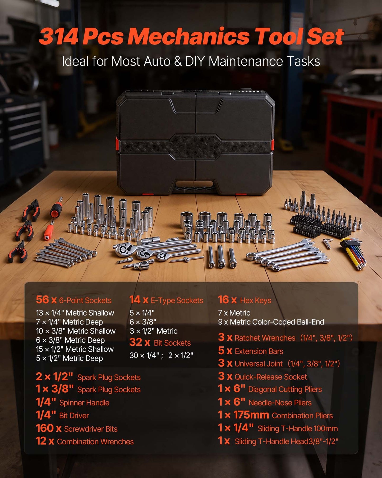 314-Piece Mechanic Tool Set with Sockets Wrenches & Storage Case - Automotive & Home Repair