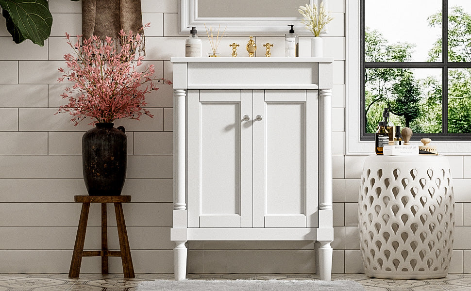 24-Inch Modern Bathroom Vanity with Ceramic Sink & Storage Cabinet