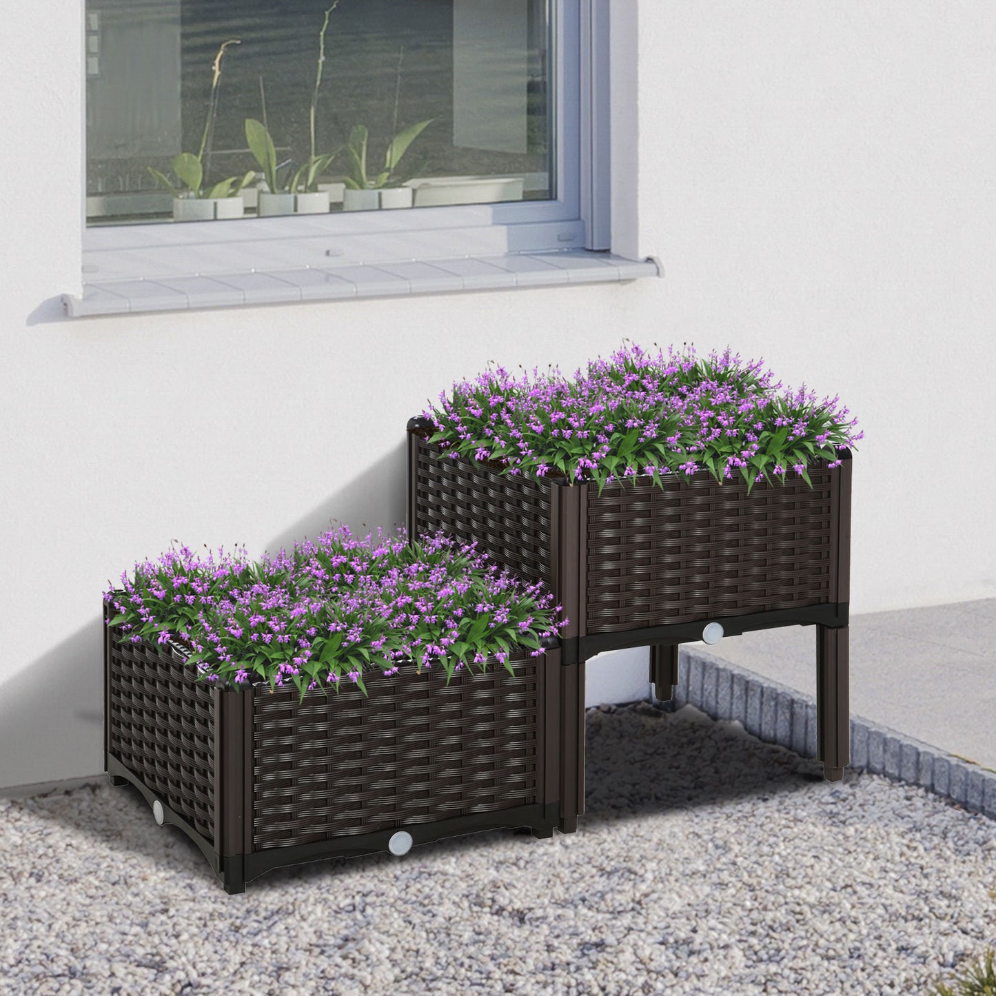 Raised Garden Bed with Legs Self-Watering Planter Box for Flowers Herbs Vegetables - Brown