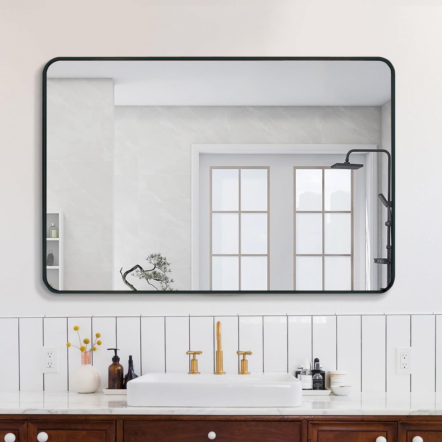 30x40 Inch Black Metal Framed Rectangular Wall Mirror