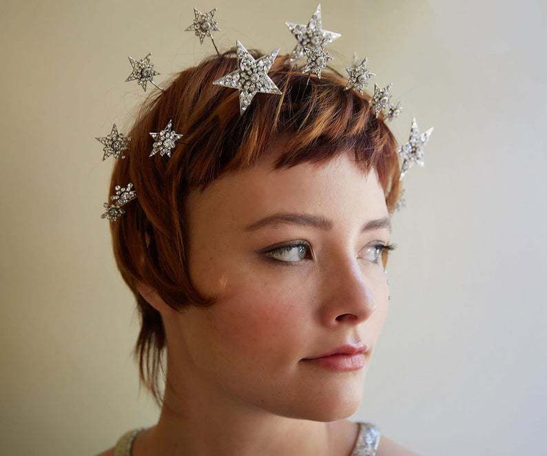Bridal Star Crown Headpiece – White Crystal
