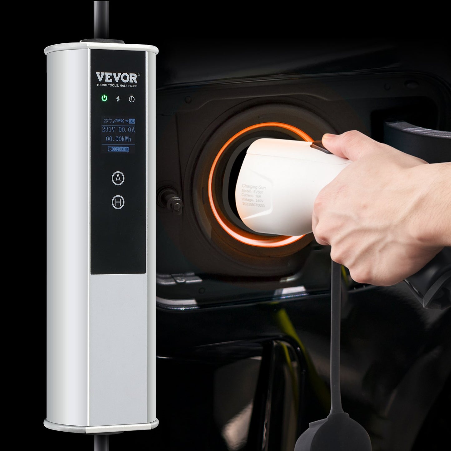 Portable Level 2 EV Charger 40A 240V with 25 Ft Cable & App Control