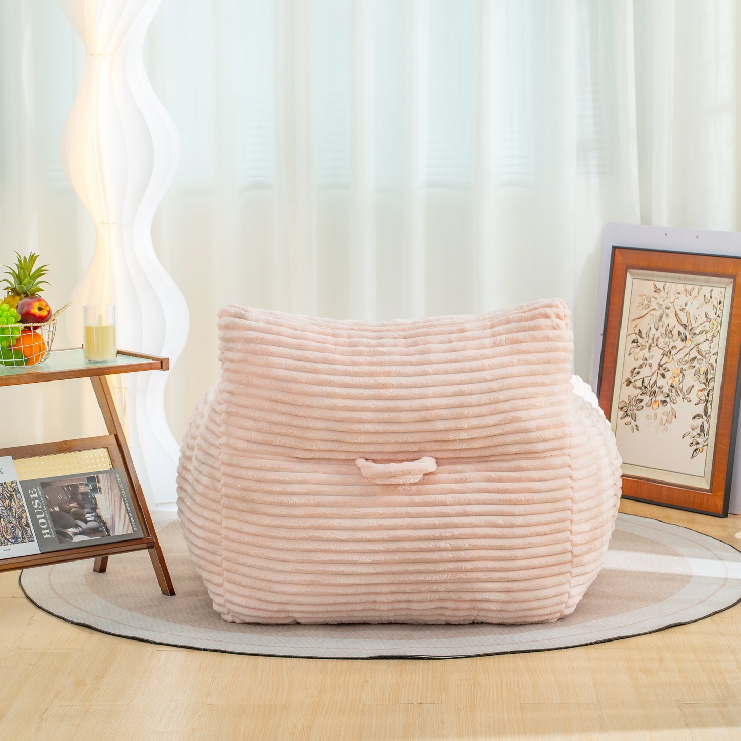 Oversized Pink Bean Bag Chair with Armrests - Comfy Lounge Sofa