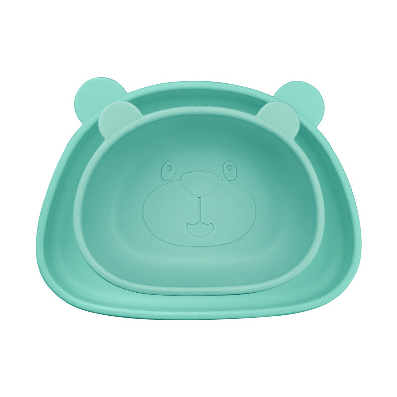 Children's Silicone Food Bowl and Plate Set with Suction Cup - Bear Design
