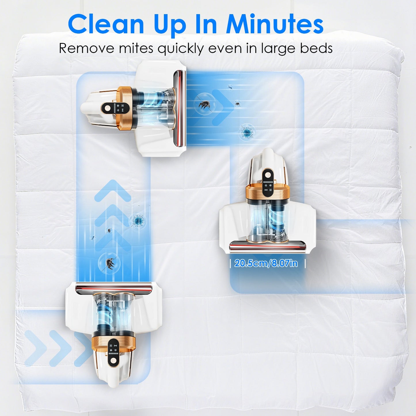 Cordless Mattress Vacuum Cleaner 16KPA UVC Ultrasonic Bed Cleaner Handheld with Dual Dust Bins