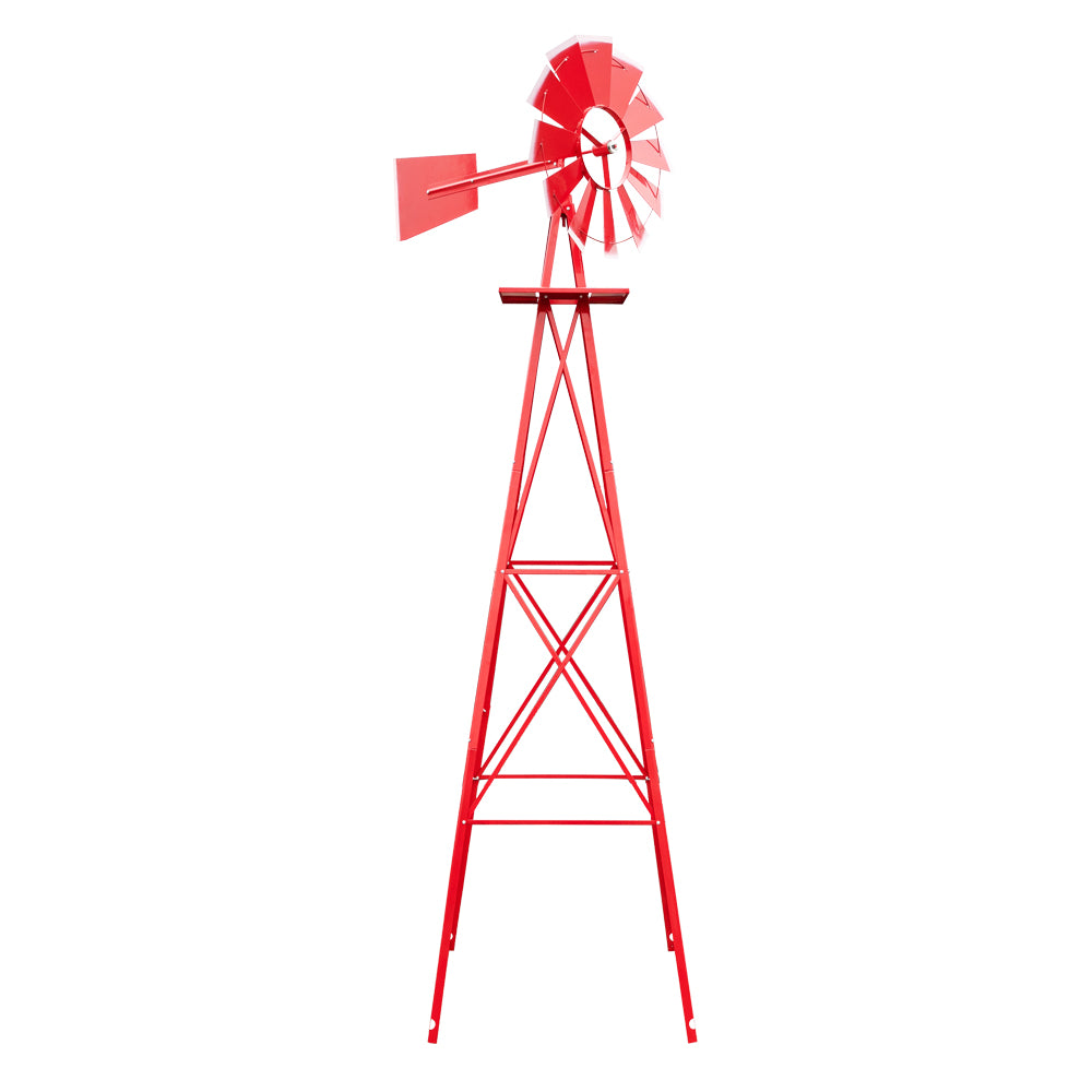 8FT Weather Resistant Garden Windmill with Steel Frame - Red Decorative Windmill for Lawn & Yard