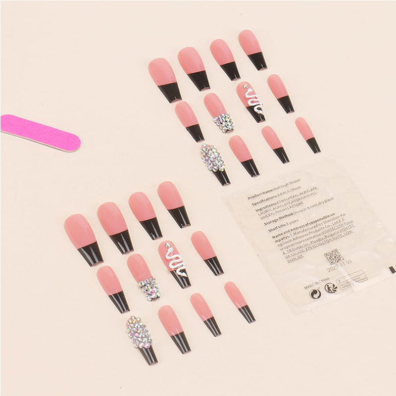 Long Square Press-On Nails - Diamond Snake Print 24-Piece Set