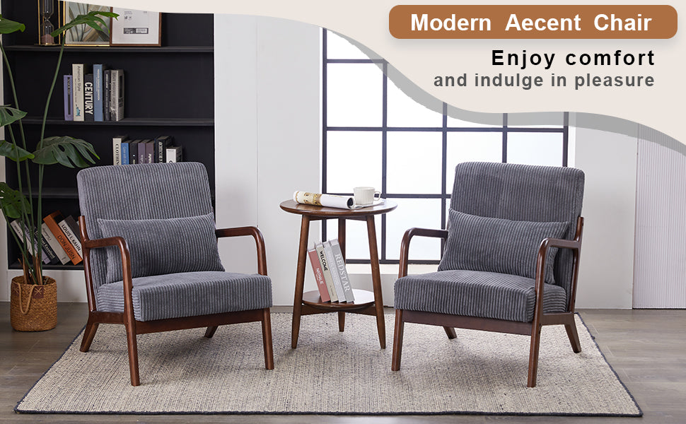 Mid-Century Modern Accent Chair - Antique Dark Grey Upholstered Armchair
