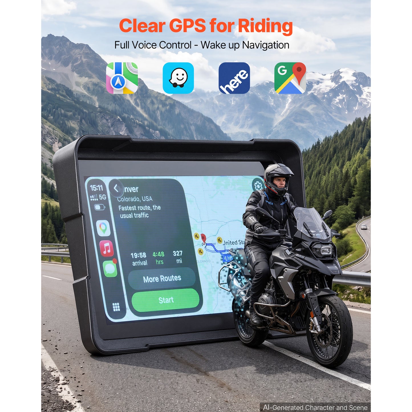 7 Inch Wireless Motorcycle Carplay System with Touchscreen GPS & Bluetooth