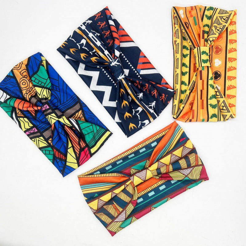 Wide-Brimmed Yoga & Cycling Headband with Printed Pattern - Bohemian Style