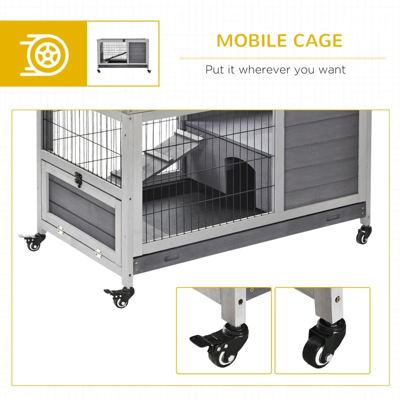 Indoor Rabbit Enclosure with Wheels & Enclosed Run - Wooden Pet Cage for Small Animals