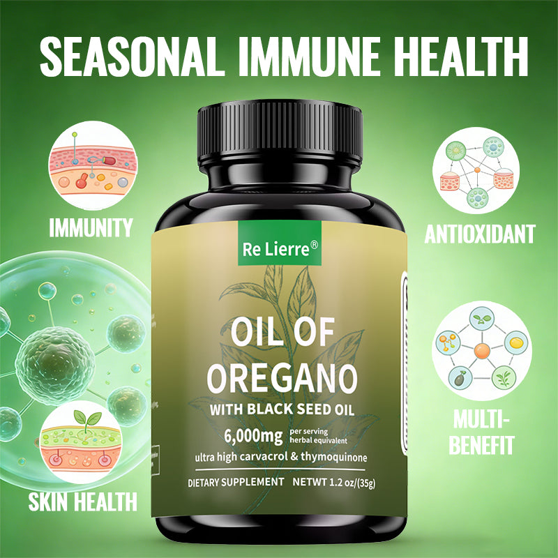 Oregano Oil & Black Seed Oil Capsules - 6000mg Herbal Supplement - 60 Count
