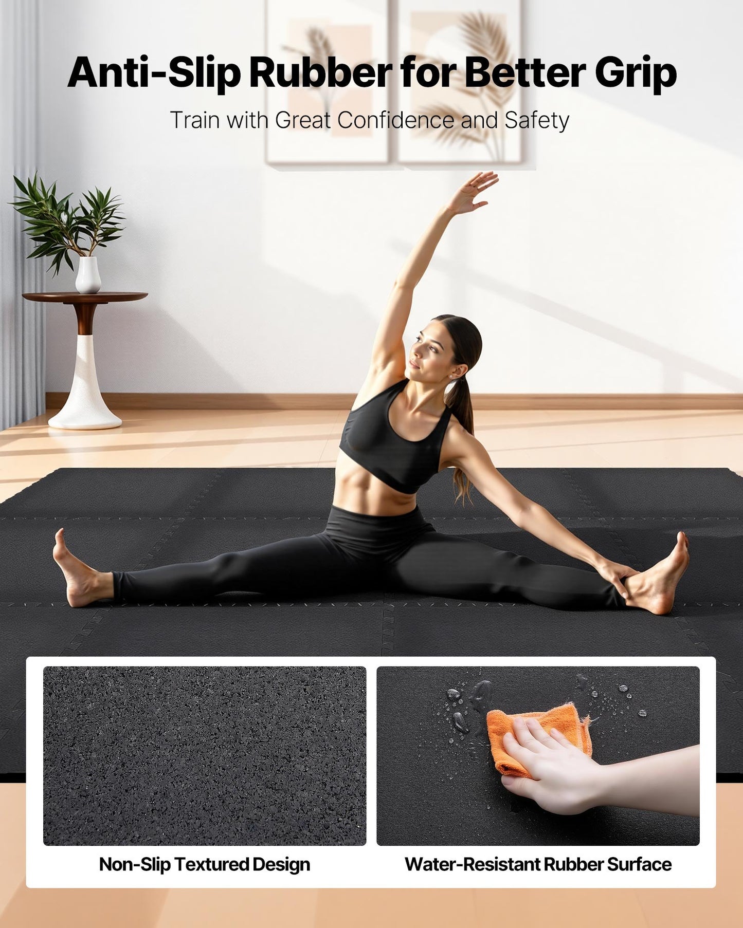 Interlocking Exercise Mat Set - 24 High-Density EVA Foam Gym Floor Tiles, Black