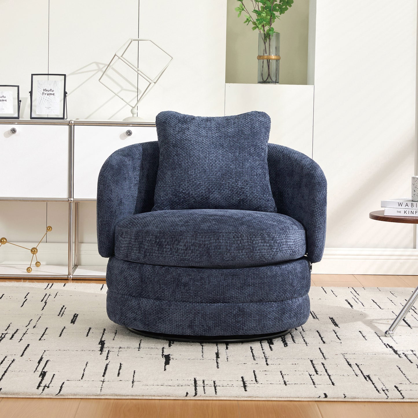 30" Modern Round 360° Swivel Barrel Accent Chair - Navy