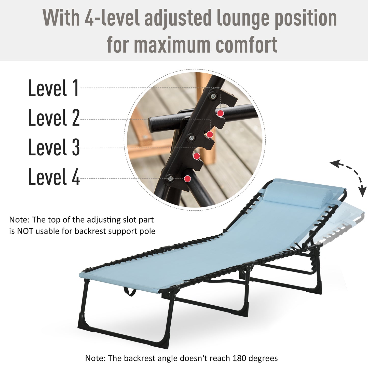 Folding Chaise Lounge Pool Chair - 4-Position Recline, Baby Blue