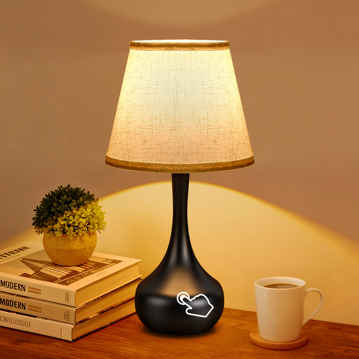 Dimmable Touch Table Lamps Set of 2 - Black & Beige