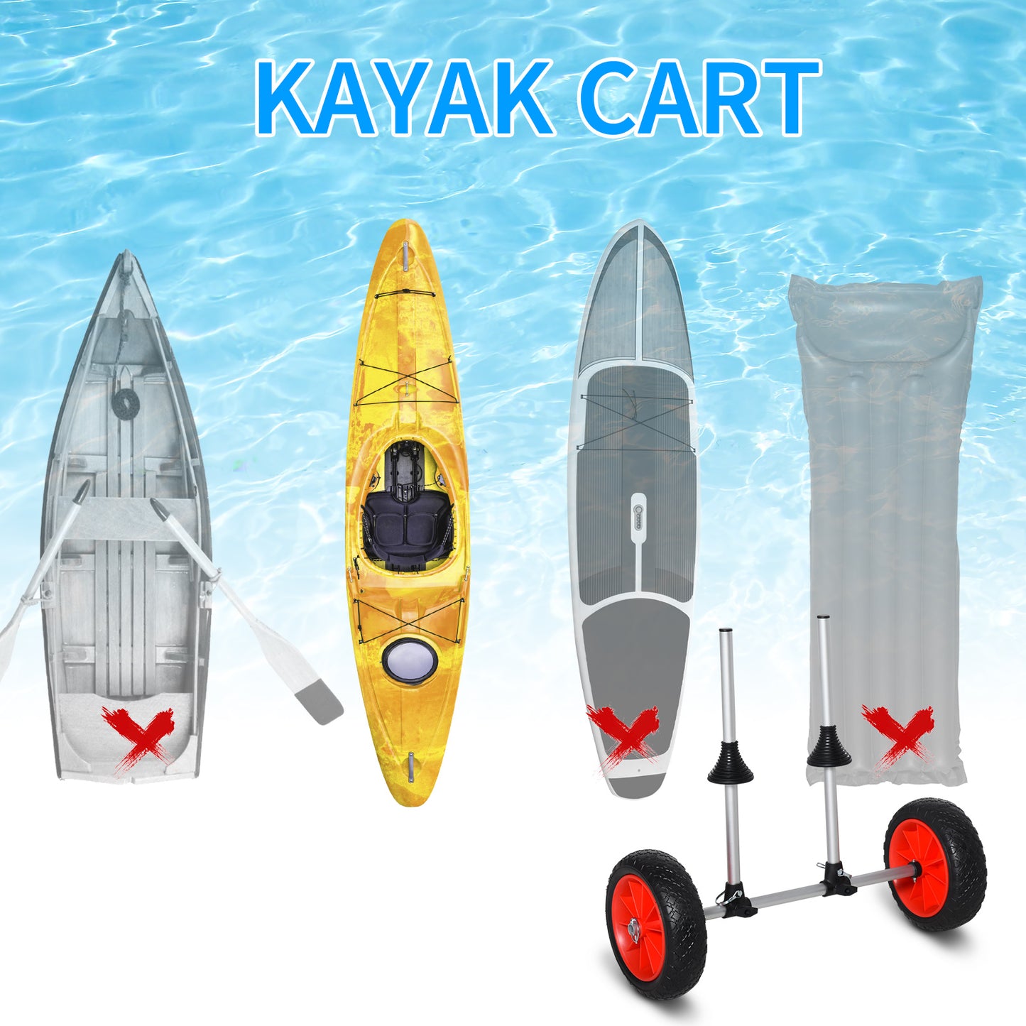 Kayak Cart with Adjustable Width Crossbar & Large Tires