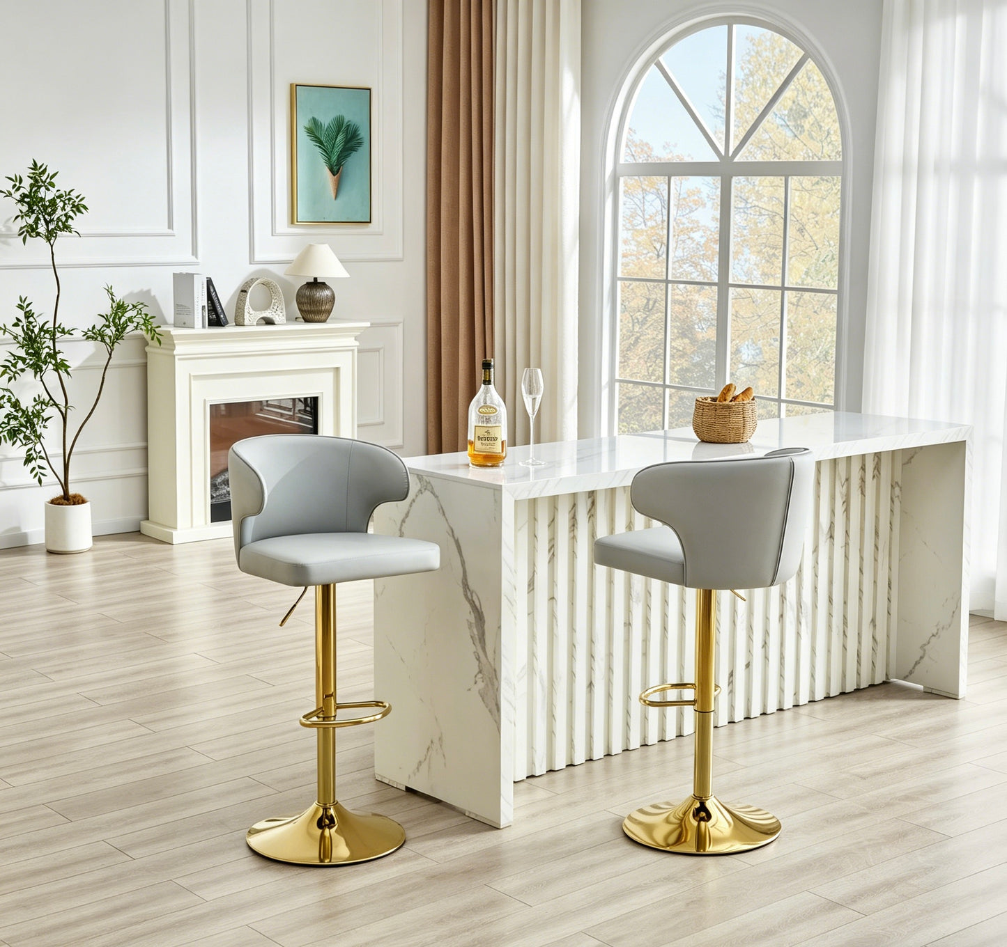 Modern Rotating Adjustable Bar Chair, PU Leather Belt Backrest Swivel