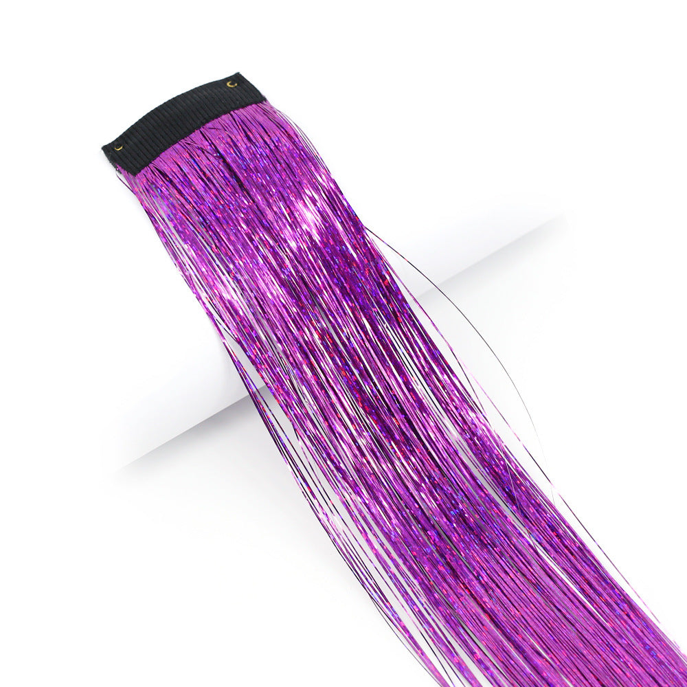 Clip-In Rainbow Hair Extensions - Long Synthetic Wig with Gold Thread