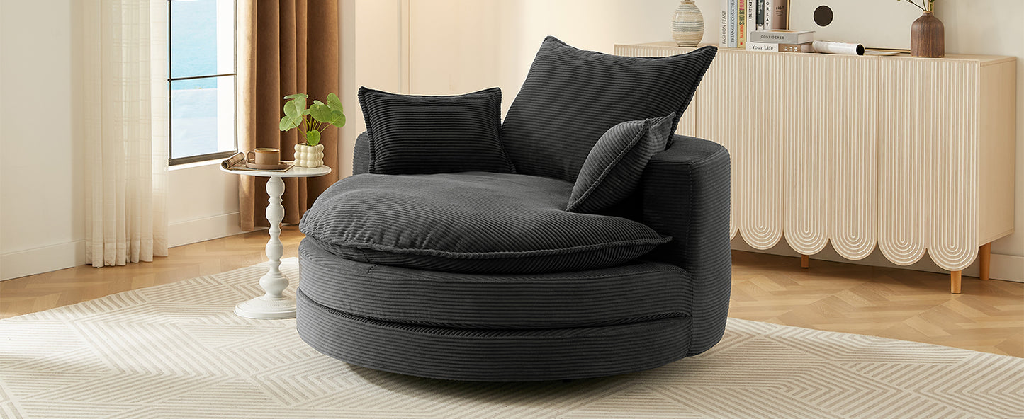 Oversized 360° Swivel Chair with Dual-Layer Cushions - Black