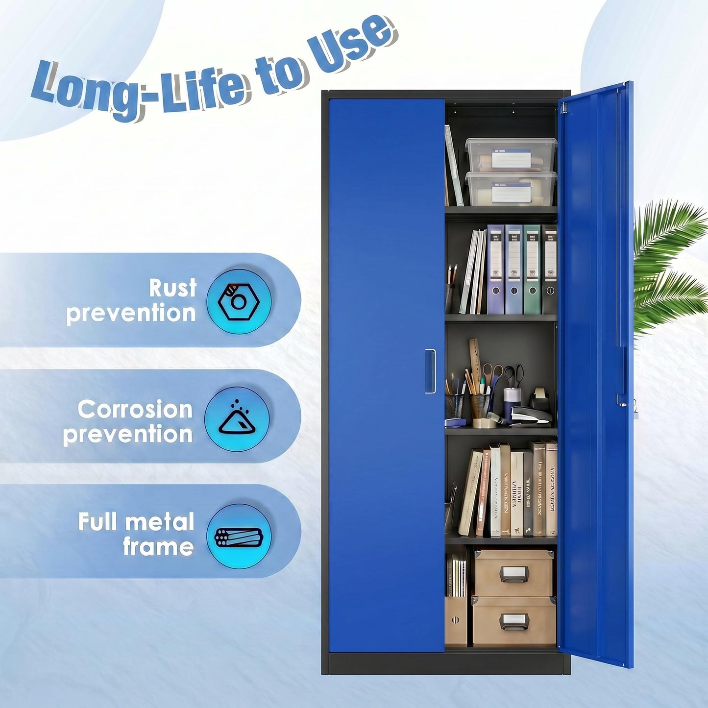Lockable Metal Garage Storage Cabinet with Adjustable Shelves - Black & Blue