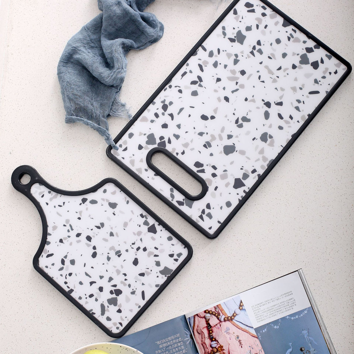 Terrazzo Series Double-Sided Kitchen Cutting Board - White, 22.5x37cm
