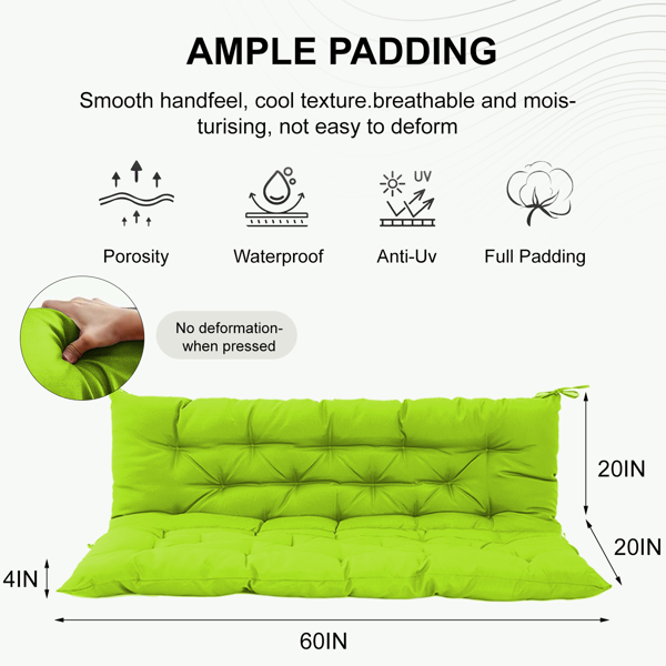 Waterproof 4-Inch Thick Outdoor Swing Cushion Replacement with Backrest and Ties - Grass Green, 60 Inch