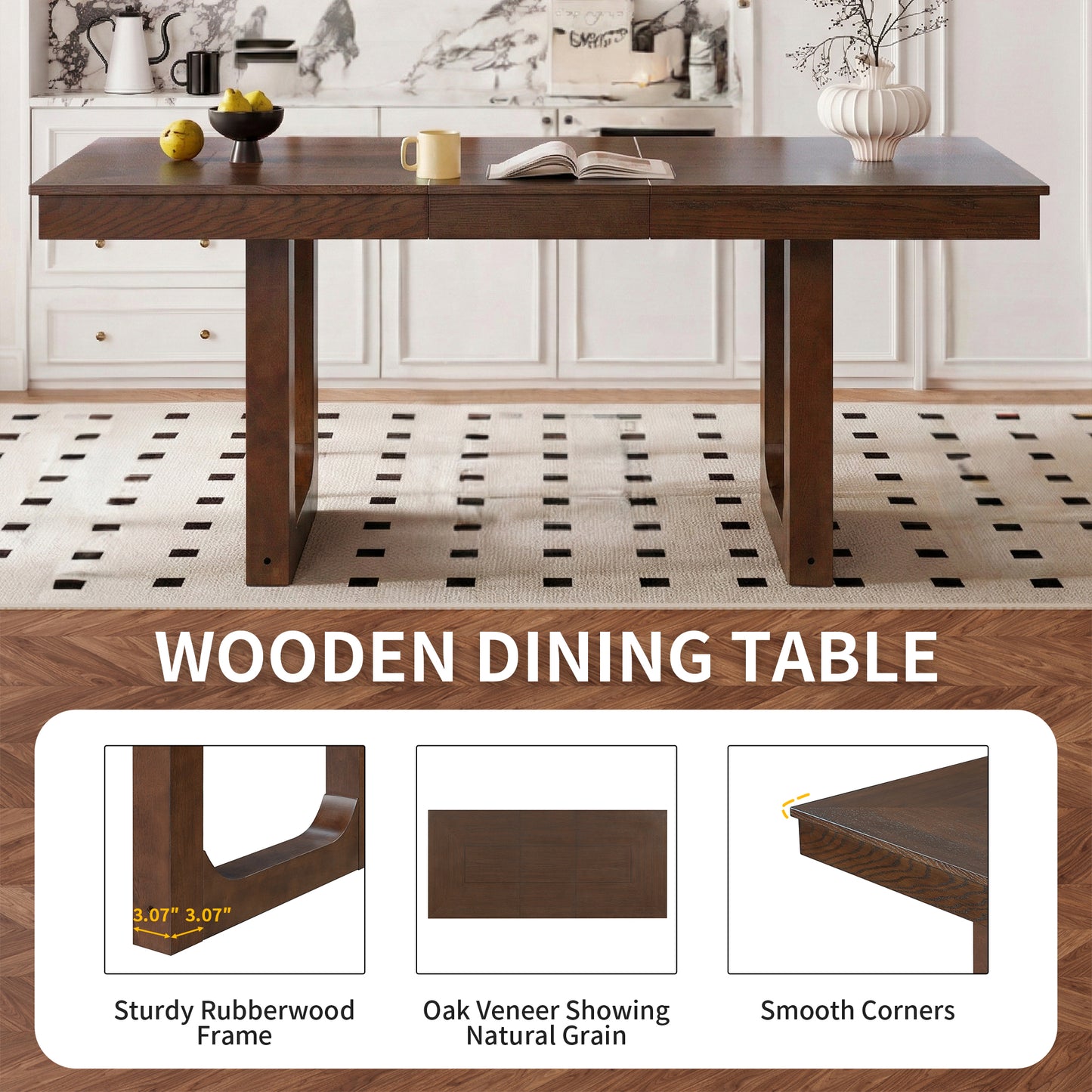 7-Piece Extendable Dining Table Set, Farmhouse With 18 Move Leaf, 78