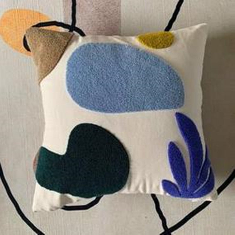 Cotton Embroidery Pillowcase Set - Morandi Seaweed Color Block Nordic Style