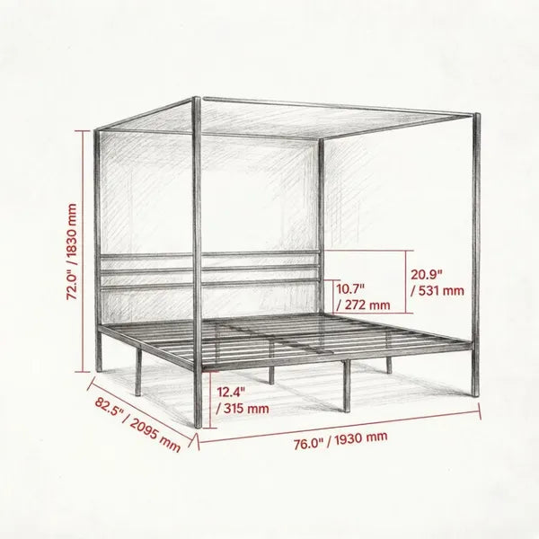 Sturdy Canopy Bed Frame with Storage Space - 82.5x76x72 in