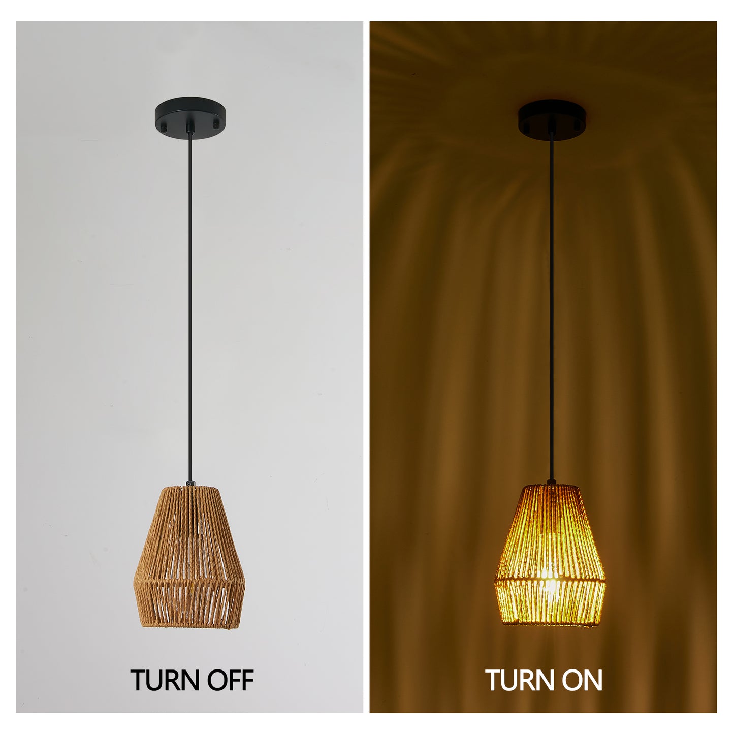 7-Inch Set of 3 Rustic Hemp Rope Pendant Lights - Farmhouse Ceiling Fixtures