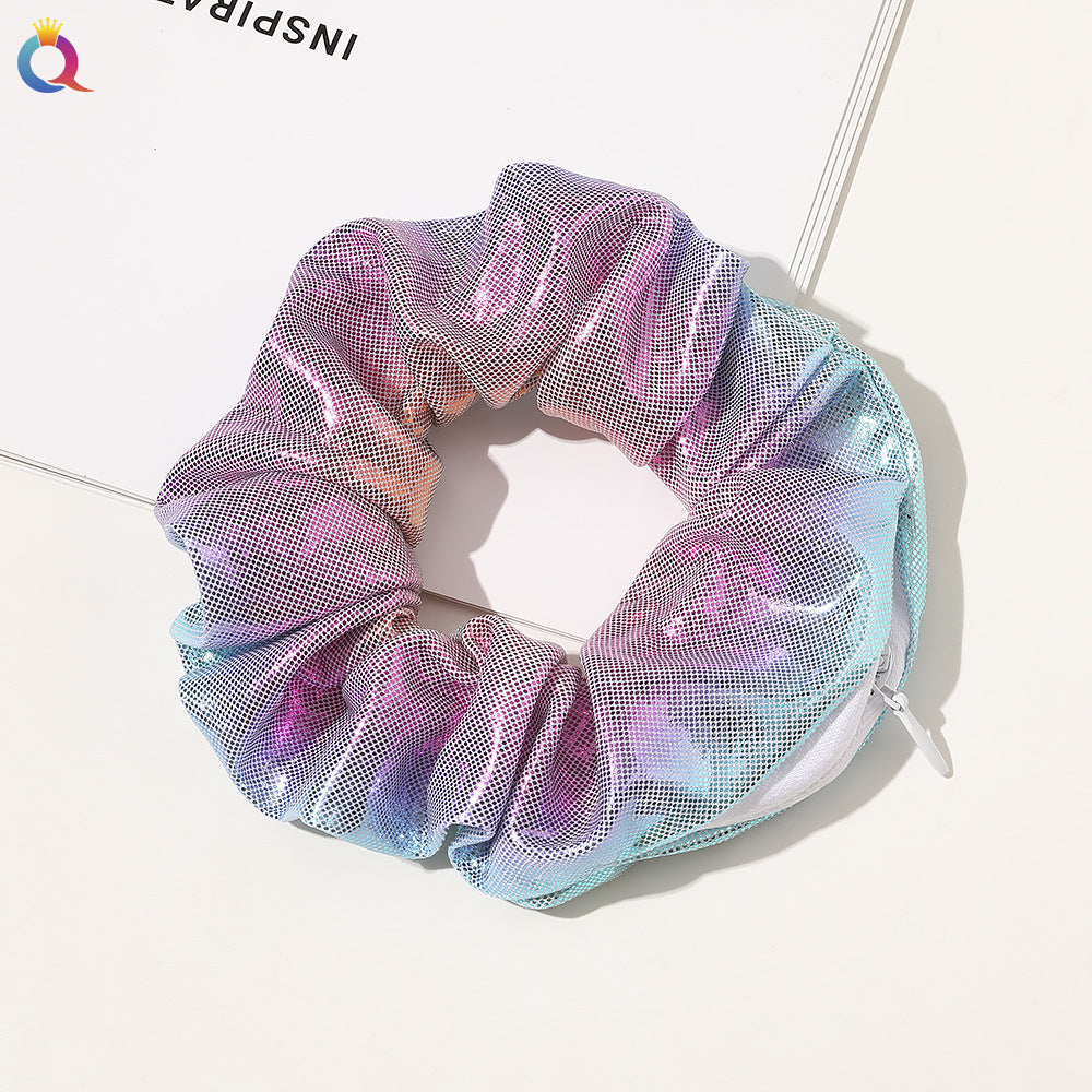 European & American Printed Satin Hair Ring with Zipper - Large Intestine Style