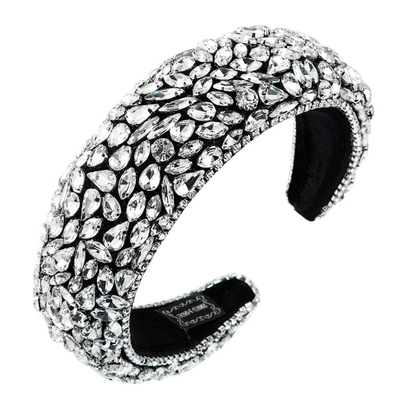 Wide Brim Rhinestone Hair Band - Silver Fabric Hair Accessories