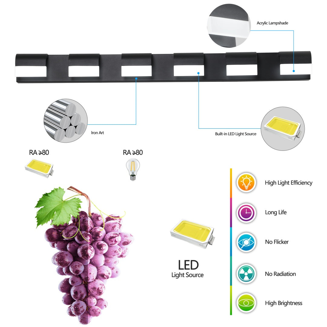 6-Light Modern LED Bathroom Vanity Light Fixture - Black