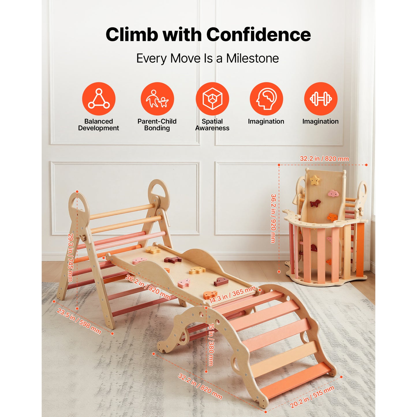 Toddler Climbing Set with Wooden Cars & Ramp - Indoor Play & Montessori Toy
