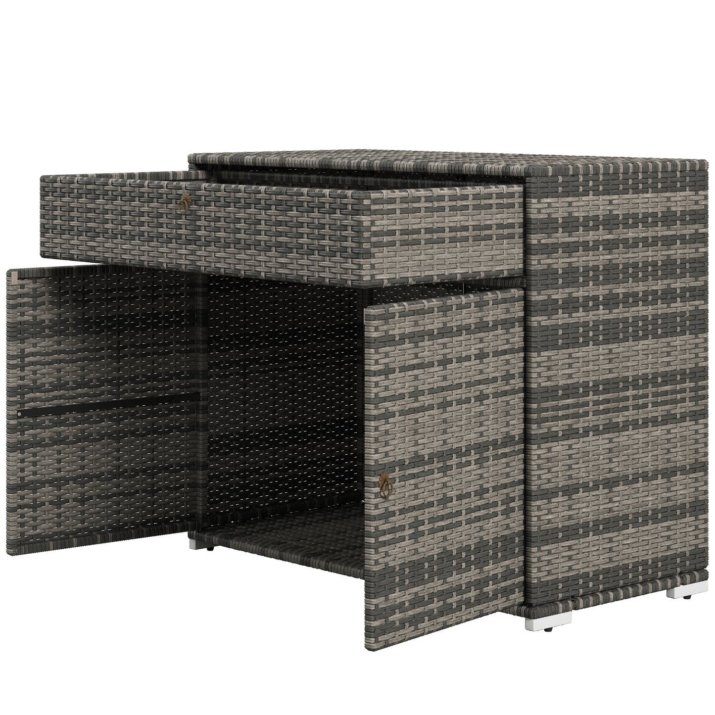 Outdoor Storage Cabinet - Waterproof PE Rattan with Drawer - Gray