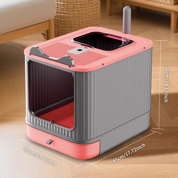 Elevated Leak Proof Cat Litter Box Pink Elf Design Durable & Spacious