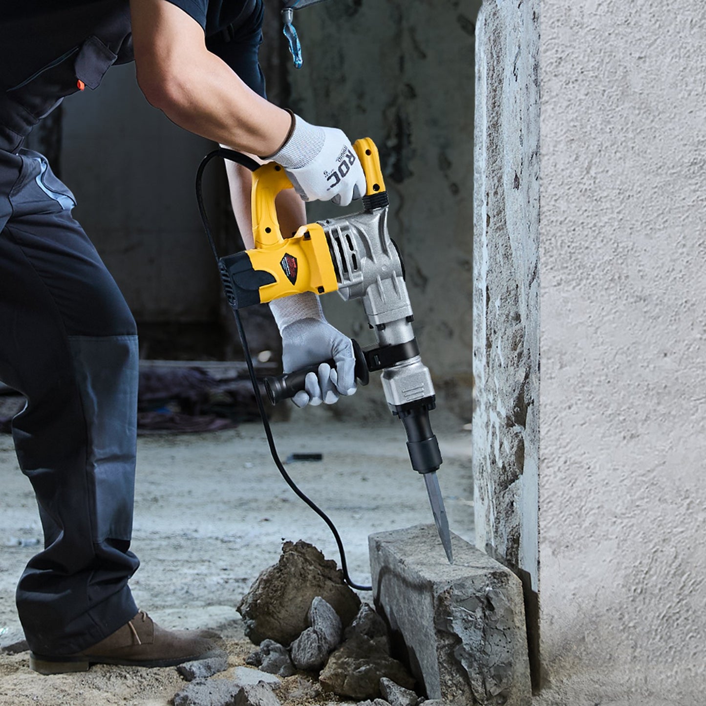 1400W Electric Demolition Jack Hammer with 2 Chisel Bits - Yellow