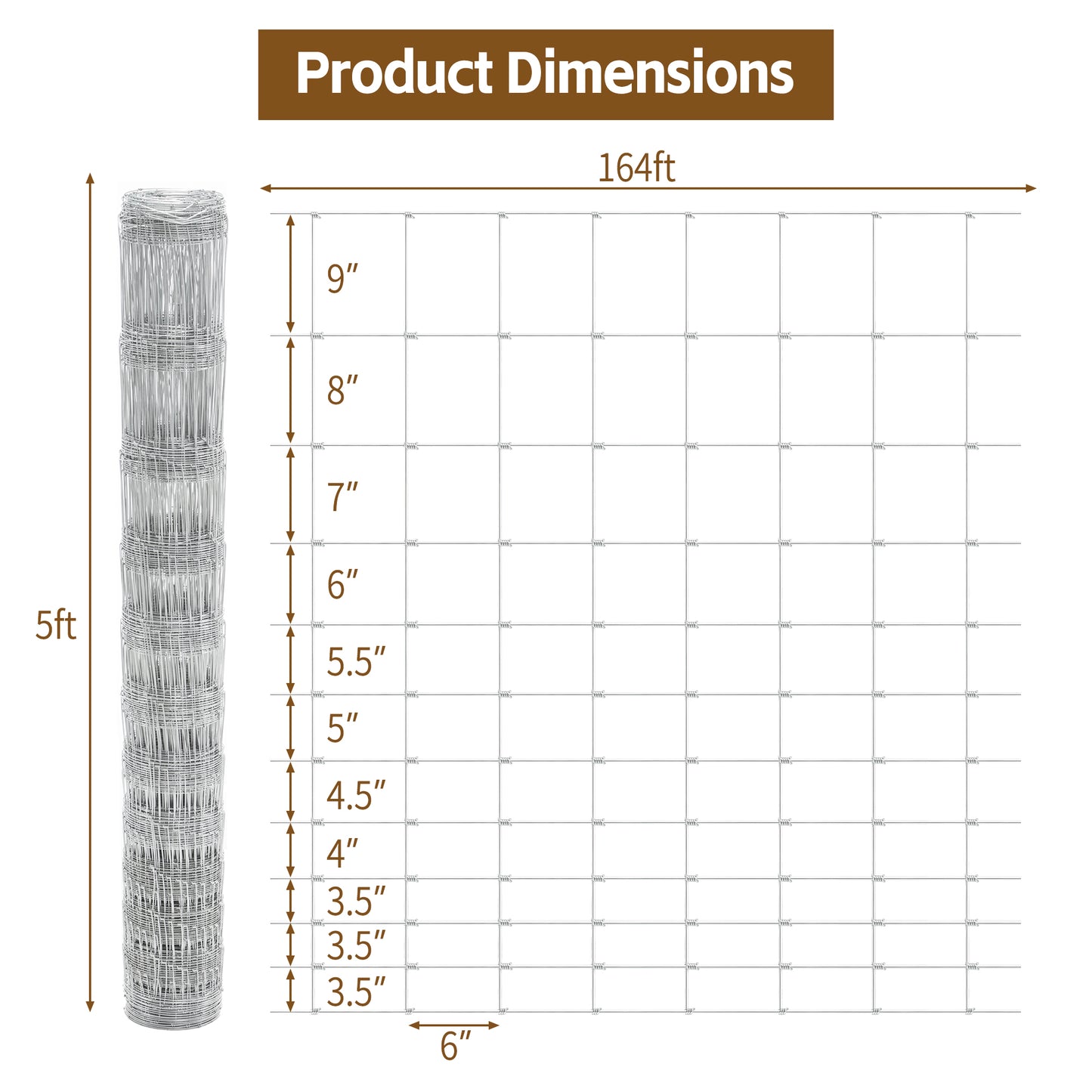 5ft x 164ft Galvanized Steel Farm Fence - Durable & Secure