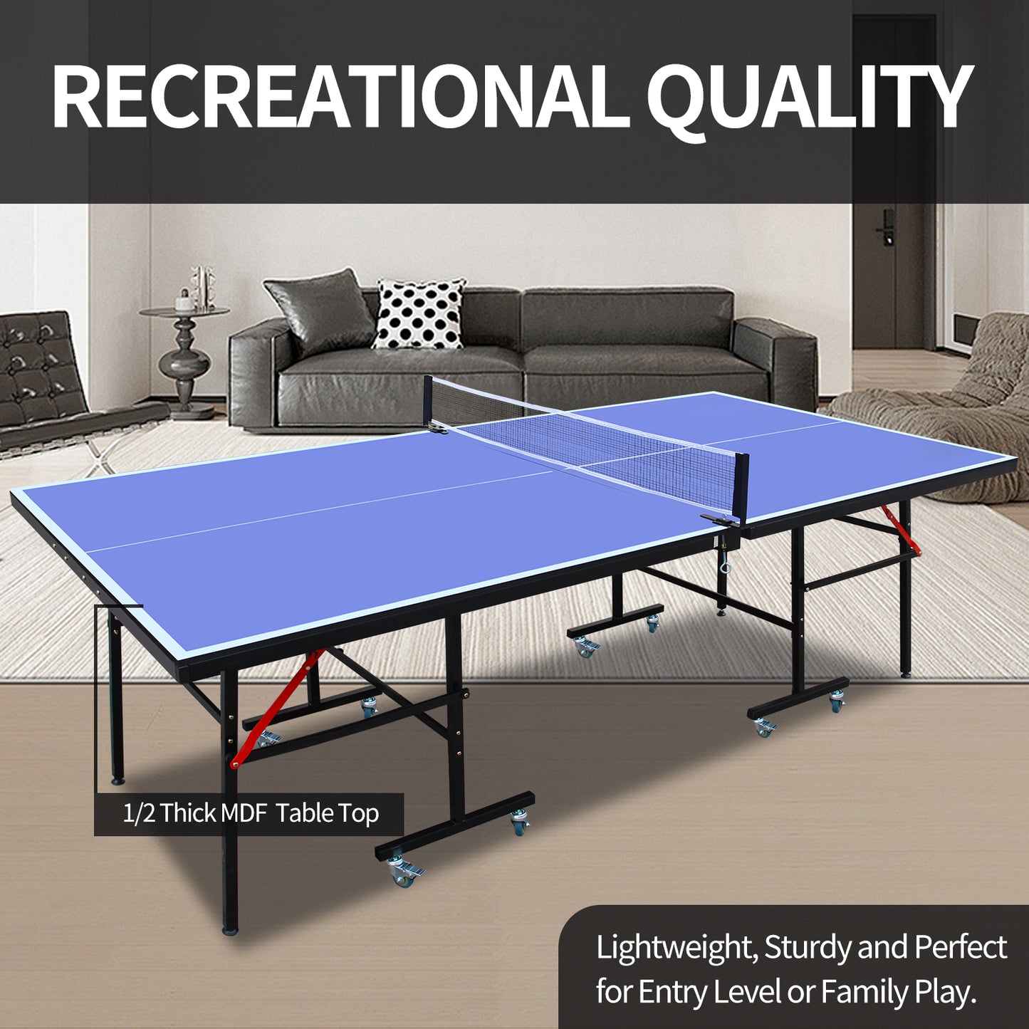 8ft Foldable Indoor Table Tennis Table Set with Paddles & Balls - Blue