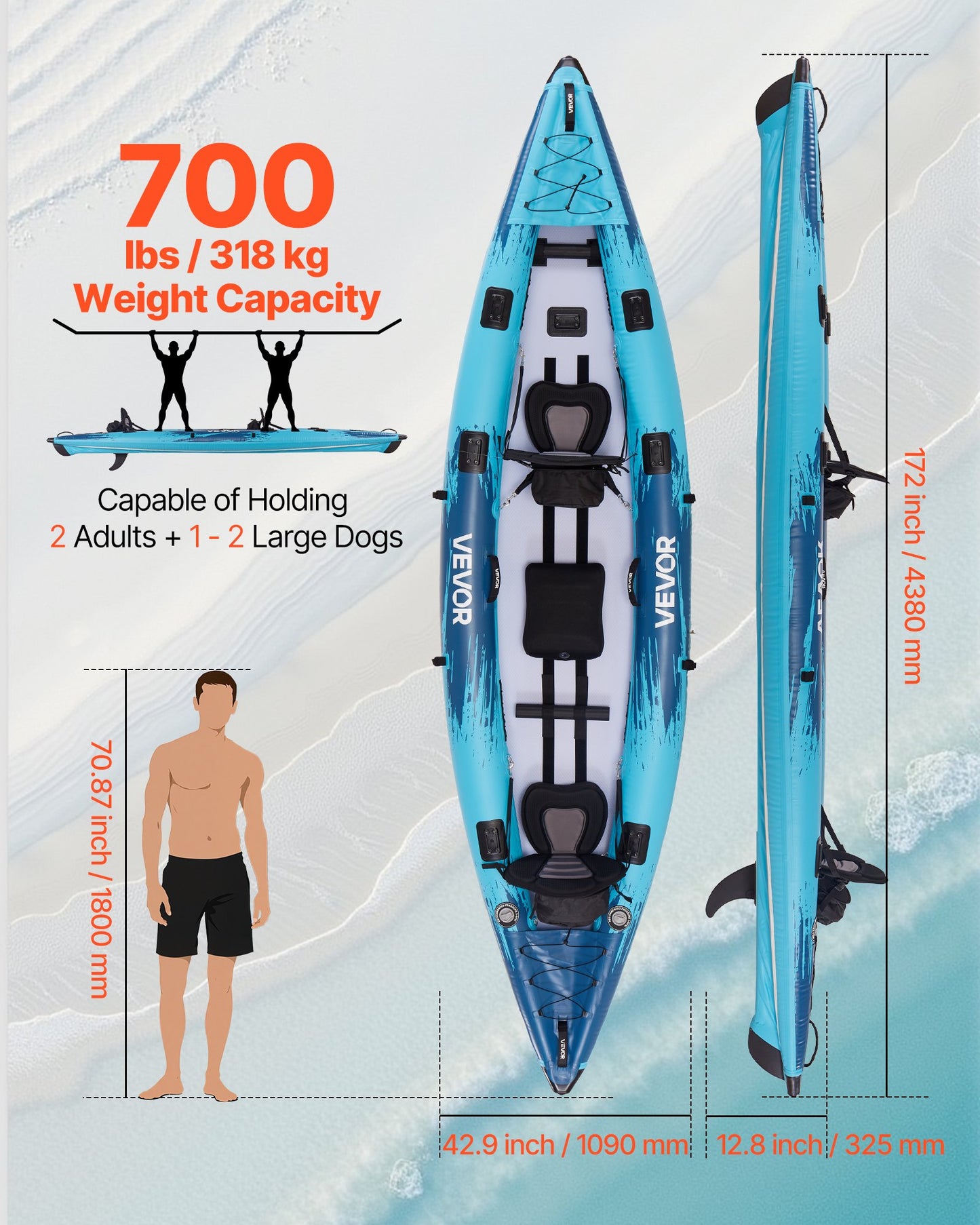 Inflatable Kayak for 2 Persons - 700LBS Capacity, Puncture-Resistant with Paddles and Pump
