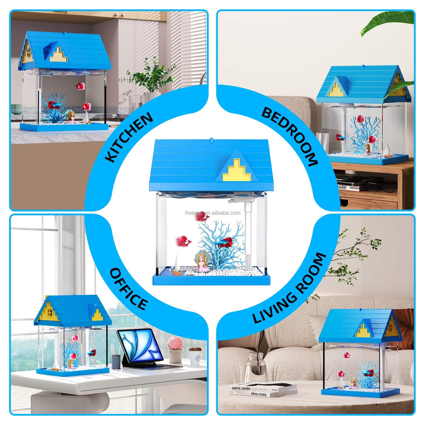 2-Gallon Acrylic Fish Tank with Filtration & Lighting - Suitable for Shrimp, Goldfish & More - Blue