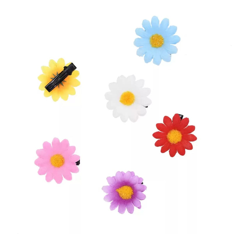 Flower Hair Barrettes Set - 6 Alloy Clips