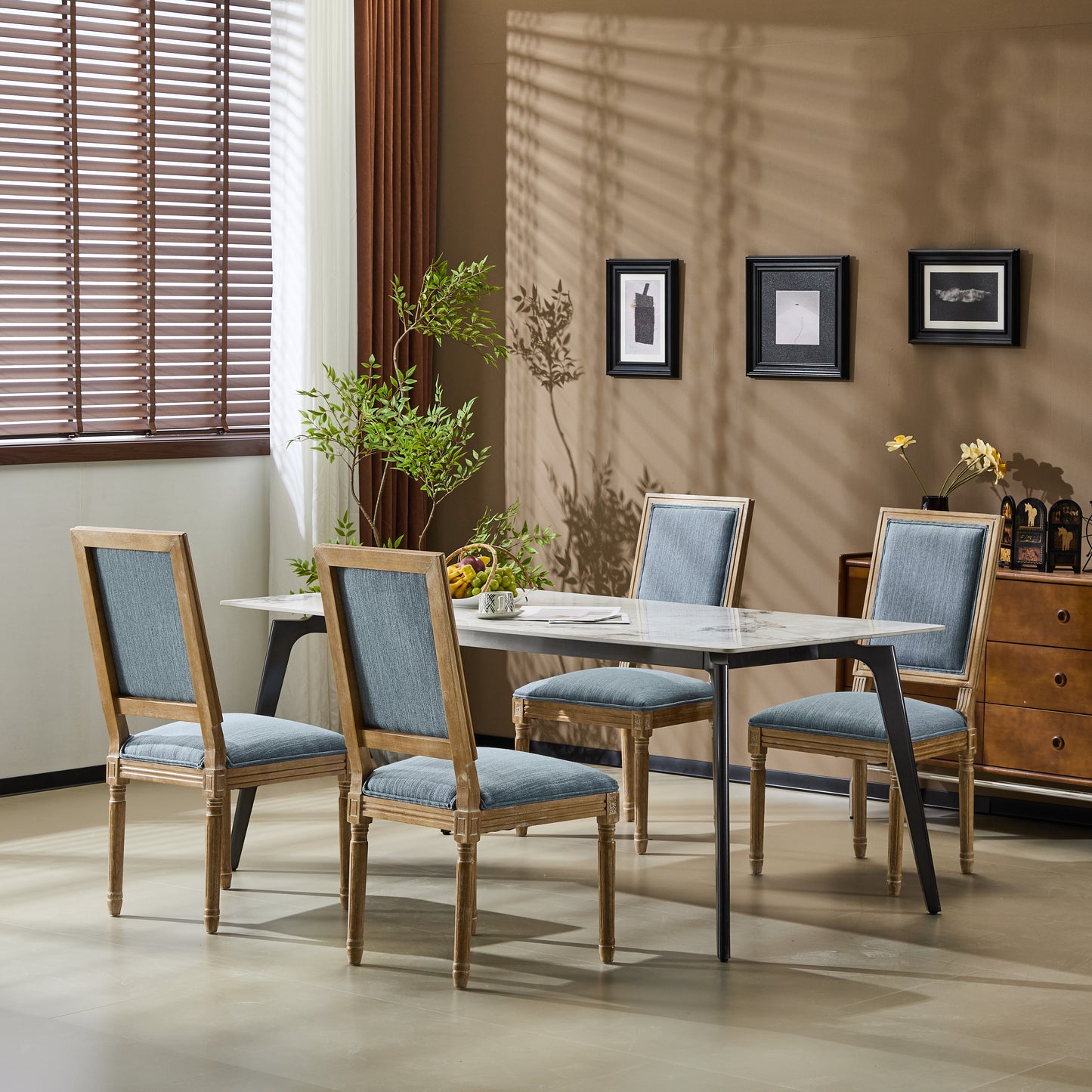 Set Of 4 French Country Dining Chairs - Elegant Cane Backrest &