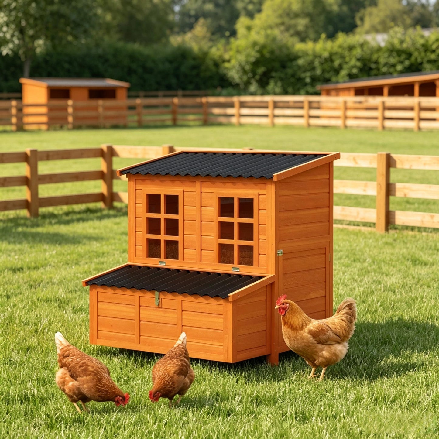Wooden Chicken Coop with Nesting Box & Pull-Out Tray - Orange